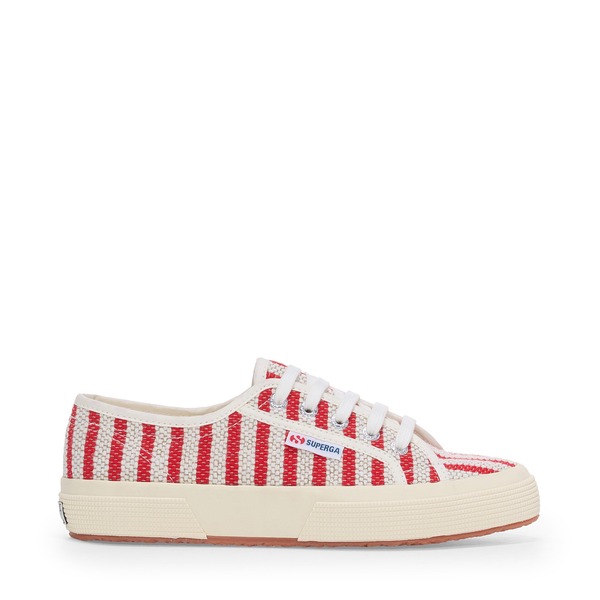 綴りかたガ レディース シューズ スニーカー 綿織物 Superga 2750 Cotton Stripesneakers Red-Off White 象牙色
