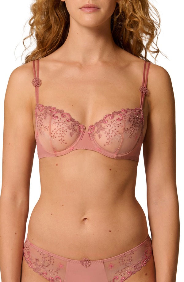 シモーヌペレール レディース アンダー御召しもの ブラ Simone Perele \u0027Delice\u0027 Underwire Demi Bra Smokey Pink さくら色