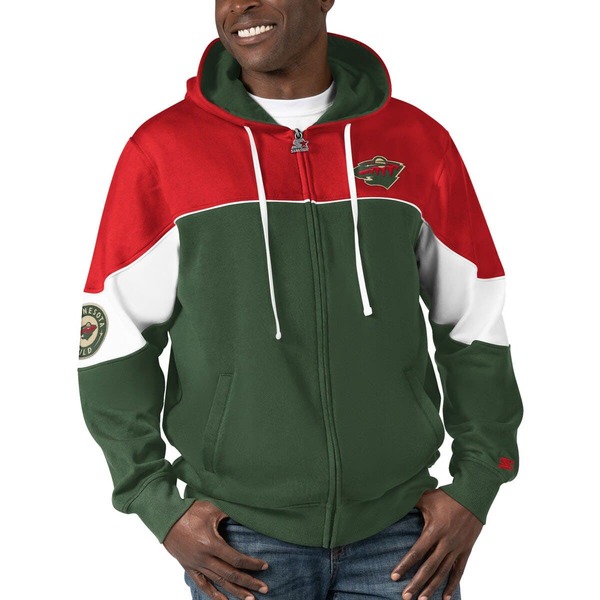 クランク メンズ アウター パーカー・スウェット Men\u0027starter Green/Red Minnesota Wild Power Forward Full-Zip Hoodie Green 緑であること