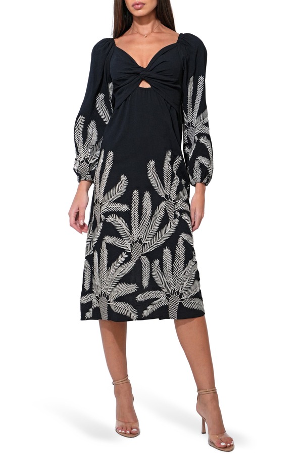 アドレイン ラエ レディース トップス 衣装 midi 刺しゅう Adelyn Rae Jia Long Sleevembroidered Midi Dress Black 黒いこと