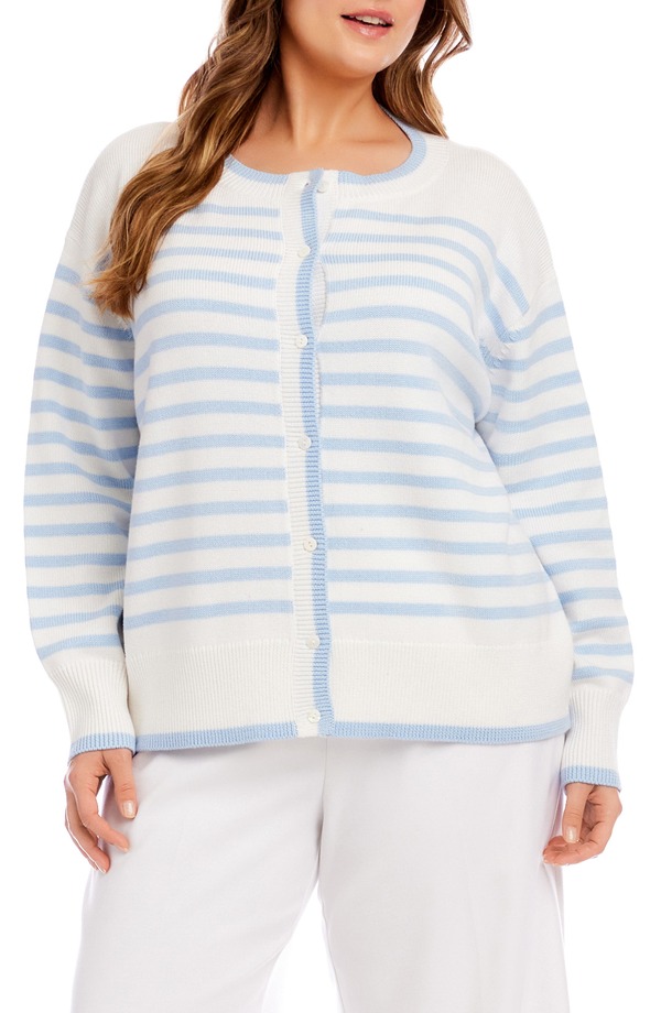 カレンケーン レディース アウター ジレー スウェーター Karen Kane Stripe Cardigan Sweater Off White 象牙色