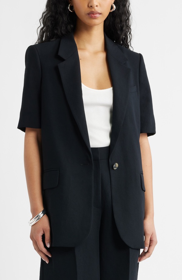 オープンエディット レディース アウター 上衣・上衣 スポーツジャケット Open Edit Curator Short Sleeve Blazer Black 黒いこと