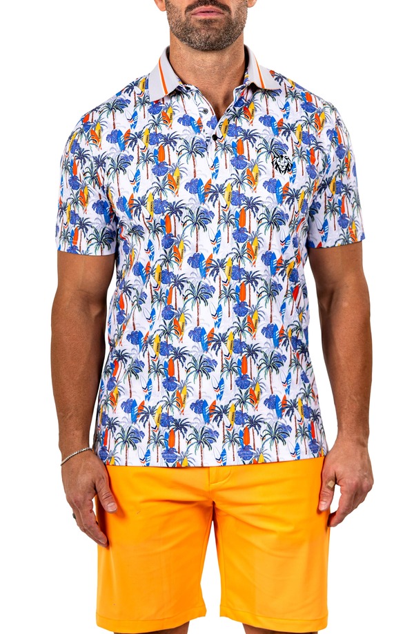 マセオ メンズ トップス スポーツシャツ 刷り上げる Maceoo Marthyr0024 White Surfboard Print Golf Polo White 白いこと