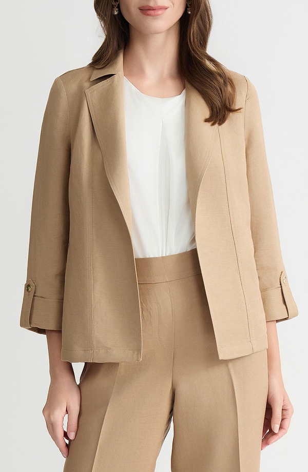 カスパール レディース アウター 上衣・上衣 リネン KASPER Seamed Open Front Linen Blend Jacketoasted Wheat