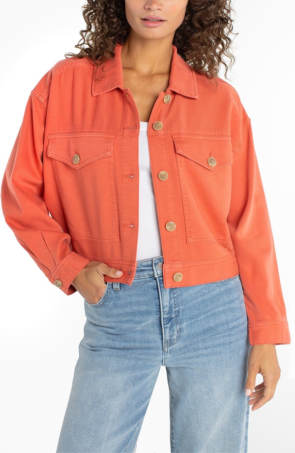 リヴァプール 天使の都市 レディース ボトムス ジーンズズボン下 クロップド 上衣 Liverpoolos Angeles Cropped Oversize Denim Jacket Red Clay 赤いこと
