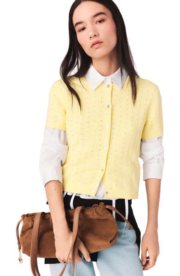 マージュ レディース アウター パーカー・スウェット カーディガン maje Cardigan with rhinestoneck Yellow イエロー|ReVida 店
