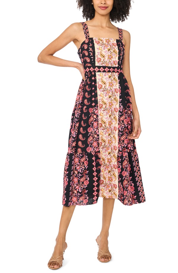 セセ レディース トップス 衣装 刷り上げる MIDI CeCe Mixed Scarf Print Midi Dress Rich Black 黒いこと