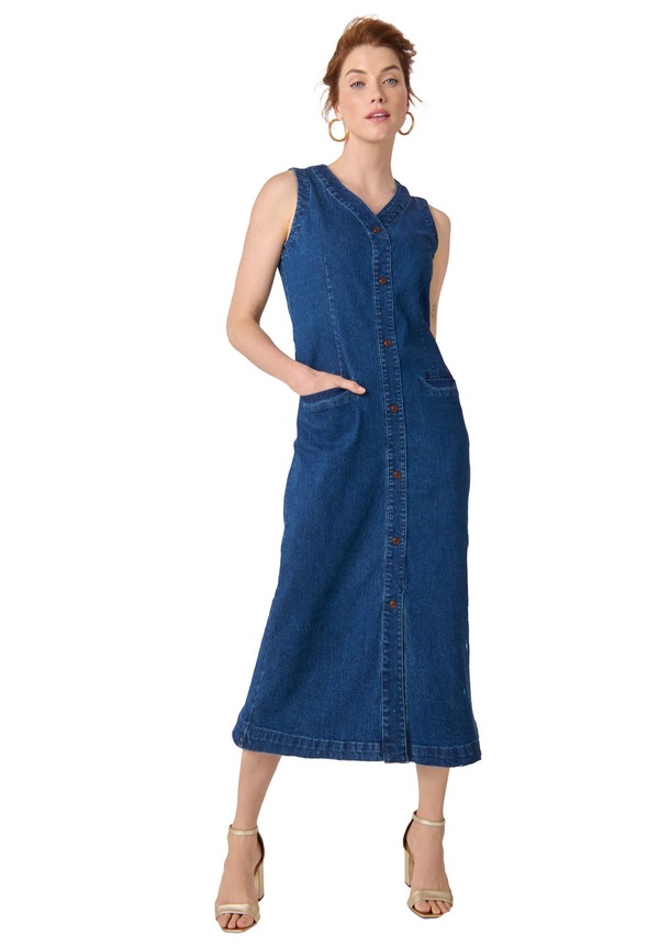 ジェシカ英国の首都 レディース ボトムス ジーンズズボン下 MIDI衣裳 MIDI Jessica London Denim Button Midi Dress Medium Stonewash ジーンズ