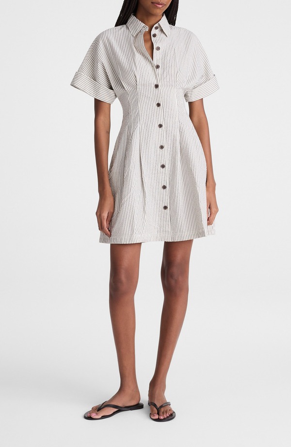 メイドウェル レディース トップス 衣装 ミニ プルオーバー 綿織物 Madewell The Perry Stripe Cotton Seersucker Mini Shirtdress Black Vintage Ivoryarndye 象牙色