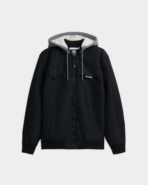 山びこ メンズ アウター 上衣・上衣 ECKO Triple Threat faux shearling Bomber Jacket Black 黒いこと