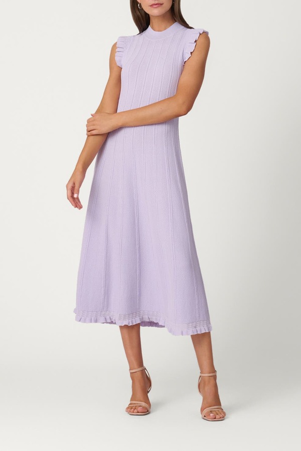 ショシャーナ レディース トップス 衣装 編み物 Shoshanna Pointelle Knitucker Dress Lilac 紫はしどい