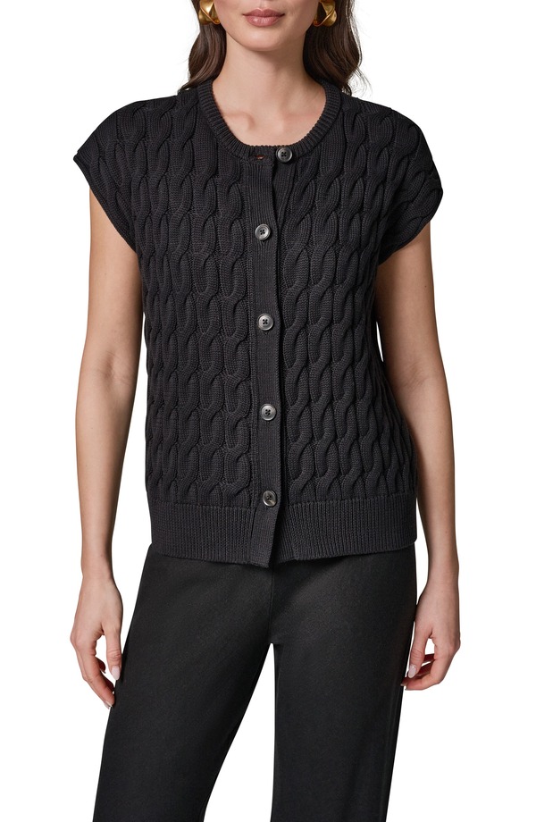 ダナ キャラン ニューヨーク州 レディース アウター パーカー・スウェット ジレー Donna Karanew York Extended Shoulder Cable Cardigan Black 黒いこと