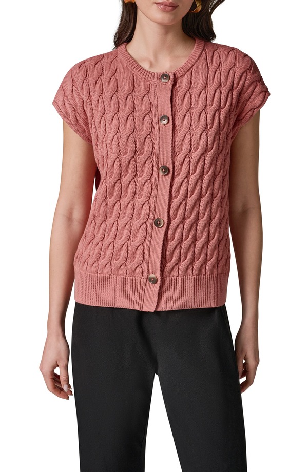 ダナ キャラン ニューヨーク州 レディース アウター パーカー・スウェット ジレー Donna Karanew York Extended Shoulder Cable Cardigan Desert Clay