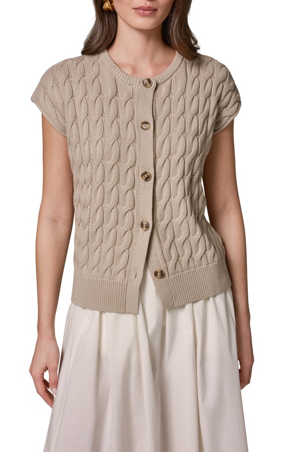 ダナ キャラン ニューヨーク州 レディース アウター パーカー・スウェット ジレー Donna Karanew York Extended Shoulder Cable Cardigan Sandstone
