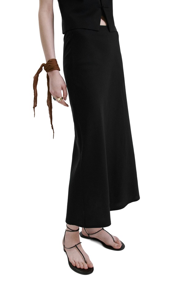 マンゴ レディース 下つ方スコート MIDI MANGO Straight Midi Skirt Black 黒いこと
