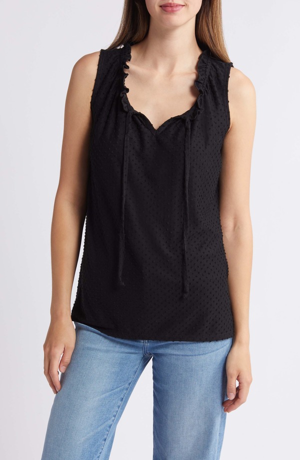 ラブアペラ レディース トップス プルオーバー ノースリーブ 編み物 Loveappella Tie Neck Swiss Dot Sleeveless Knitop Black 黒いこと
