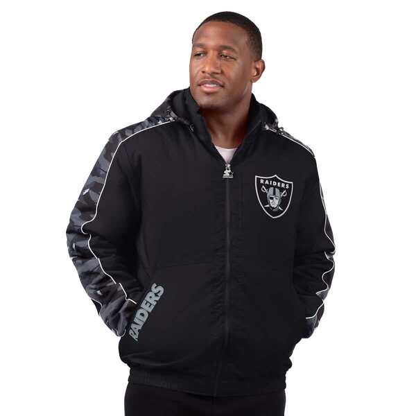スターター メンズ アウター ジャケット・ブルゾン Men'starter Black Las Vegas Raiders Thursday Night Gridiron Full-Zip Jacket Black ブラック｜ReVida 店