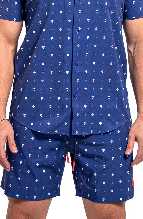 マセオ メンズ 海水着 二分の一ズボン下・さる股引き Maceoo Lionskull Blue Swim Trunks Blue 青碧