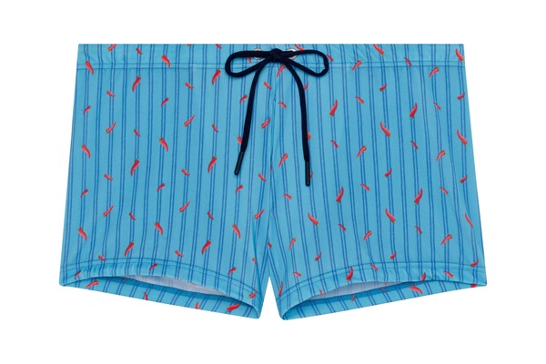 ホム メンズ 水泳着 二分の一ズボン下・さる股引き 遊撃手ズボン下 HOM Espelette Swim Shorts Turquoise Print 青緑色