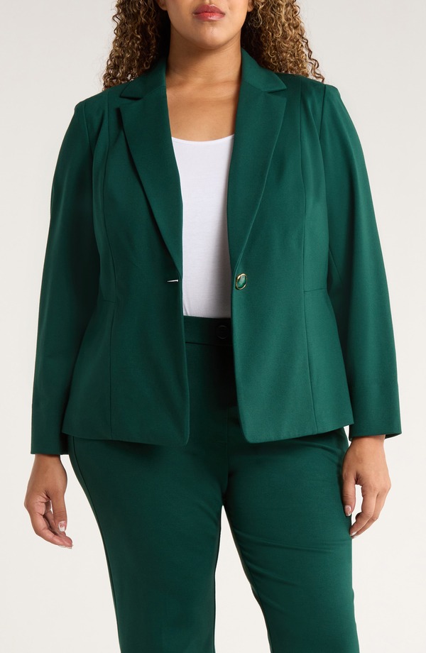 カスパール レディース アウター 上衣・上衣 スポーツジャケット KASPER One-Button Seamed Waist Blazer Evergreen