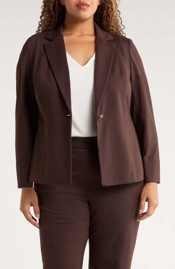 カスパール レディース アウター 上衣・上衣 スポーツジャケット KASPER One-Button Seamed Waist Blazerichocolate 黒茶
