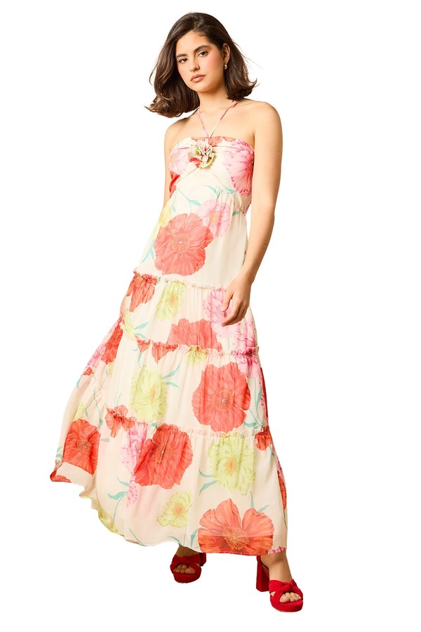 オアシス レディース トップス 衣装 MIDI ホルター Oasis Rosette Detail Halterneck Midi Dress Ivory 象牙色