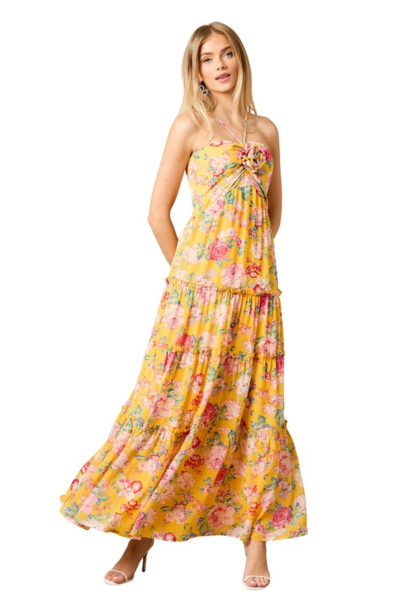 オアシス レディース トップス 衣装 MIDI ホルター Oasis Rosette Detail Halterneck Midi Dress Yellow 黄色