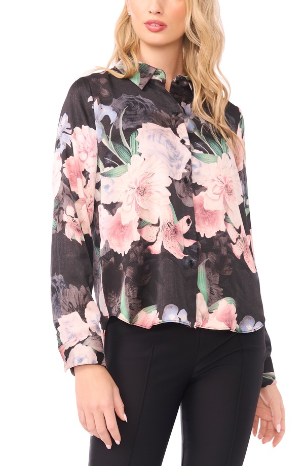 テッドベーカー レディース トップス シャツ フラワー柄 ジョーゼット フラワー Ted Baker Casery Floral Georgette Button-Up Shirt Black/ Coral Pink Multi ブラック|ReVida 店
