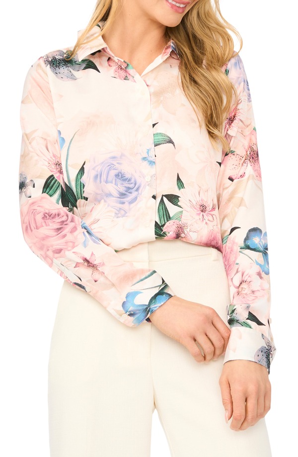 テッドベーカー レディース トップス シャツ フラワー柄 ジョーゼット フラワー Ted Baker Casery Floral Georgette Button-Up Shirt Vanilla Ice｜ReVida 店
