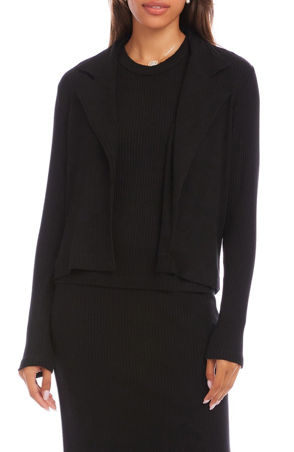 カレンケーン レディース アウター 上衣・上衣 Karen Kane Notch Lapel Rib Jacket Black 黒いこと