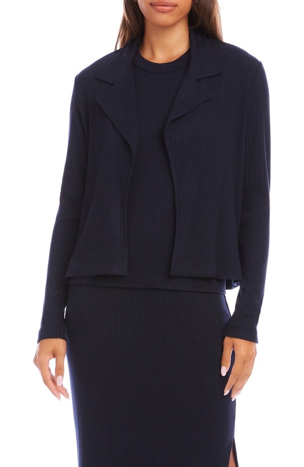 カレンケーン レディース アウター 上衣・上衣 Karen Kane Notch Lapel Rib Jacket Navy 米国海軍