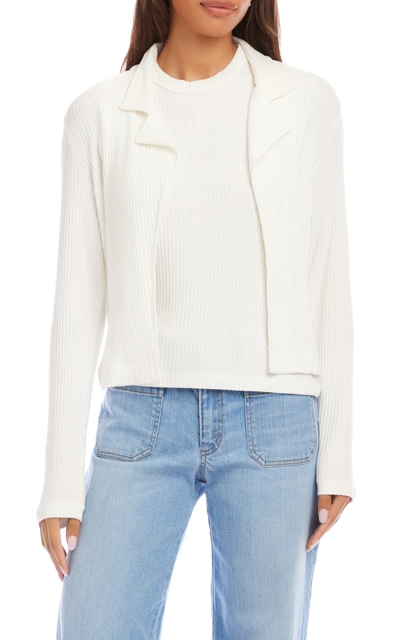 カレンケーン レディース アウター 上衣・上衣 Karen Kane Notch Lapel Rib Jacket Off White 象牙色