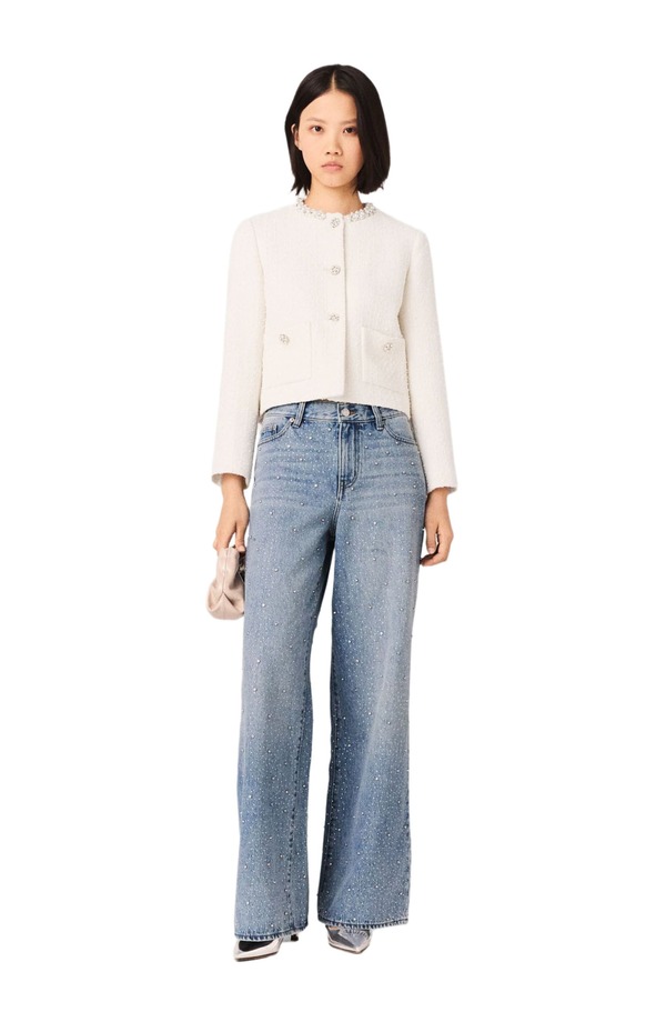 マージュ レディース アウター 上衣・上衣 ツィード maje Pearl-trimmed tweed jacket Ecru エクリュ