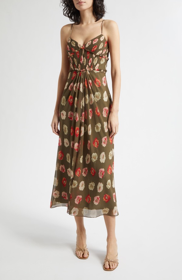 サンク セプト レディース トップス 衣裳 Cinq Sept Floating Poppies Carline Slipdress Dark Olive Multi オリーブ