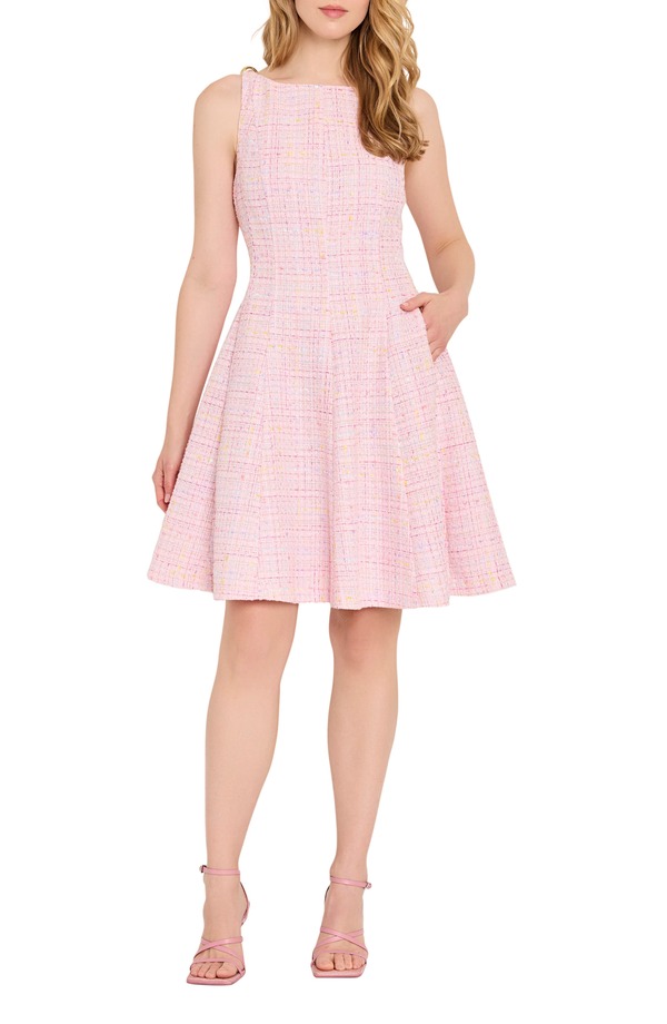 タハリエーエスエル レディース トップス 衣裳 ツィード ノースリーブ Tahari ASLeeveless Tweed Fit \u0026 Flare Dress Pink Multi さくら色