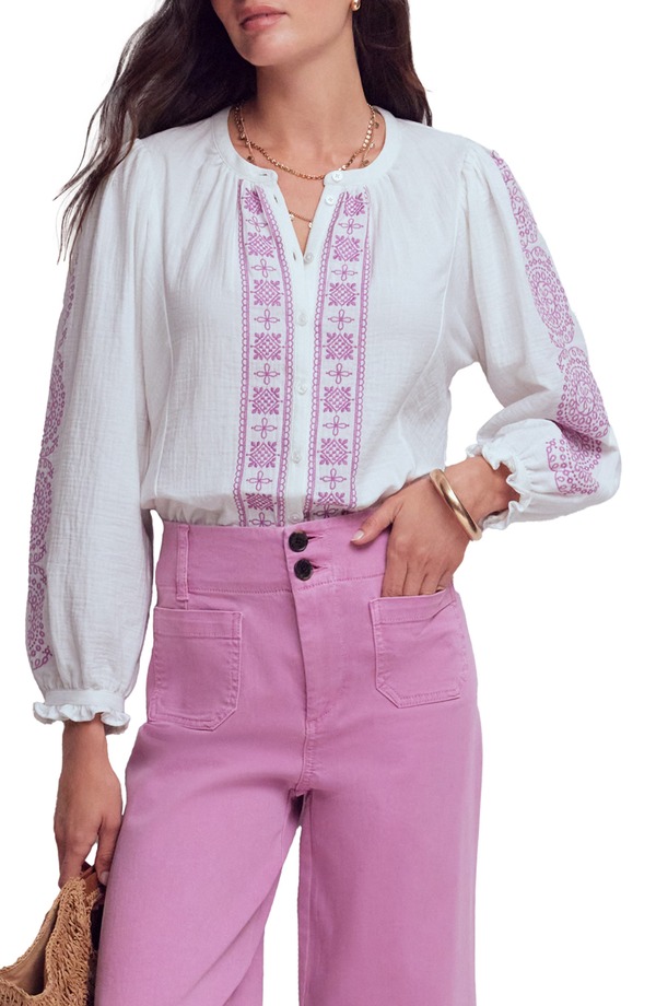 ボーデン レディース トップス シャツ コットン Boden Camille Double Cloth Cotton Top Whitembroidered ホワイト|ReVida 店