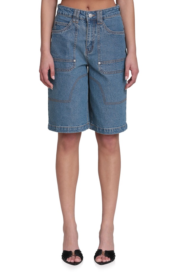 アヴェックレフィーユ レディース ボトムス ジーンズズボン下 ワイドレッグ 遊撃手ズボン下 Avec Les Fillestretch Denim Wide Leg Bermuda Shorts Basilica Wash ジーンズ