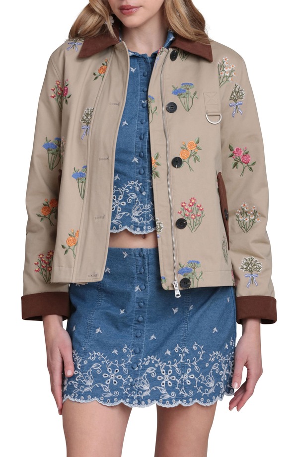 アヴェックレフィーユ レディース アウター 上衣・上衣 御花柄 綿織物 刺しゅう 御花 Avec Les Filles Embroidered Floral Cotton Chore Jacket Khaki カーキ