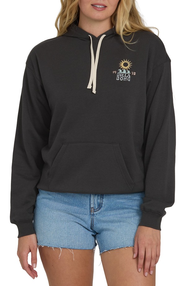 散らし広告ボン レディース アウター パーカー・スウェット 綿織物 グラフィック Billabong Before Times Cotton Blend Graphic Hoodie Off Black 黒いこと
