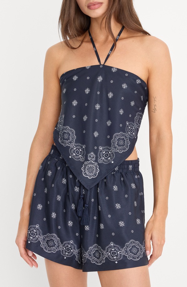 グッドアメリカン レディース トップス シャツ ホルター Good American The Recess Halter Neck Handkerchief Top Bandana｜ReVida 店