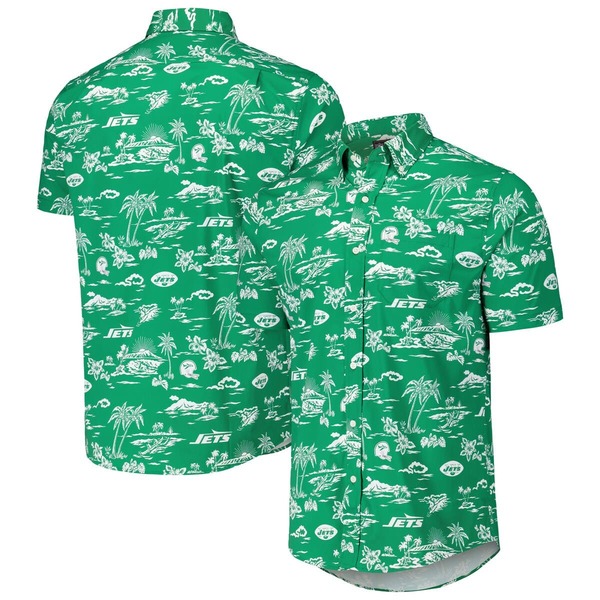レインスプーナー メンズ トップス プルオーバー 刷り上げる Men\u0027s Reyn Spooner Kelly Greenew York Jets ThrowbackekaiPrint Button-Up Shirt Kelly Green 緑であること