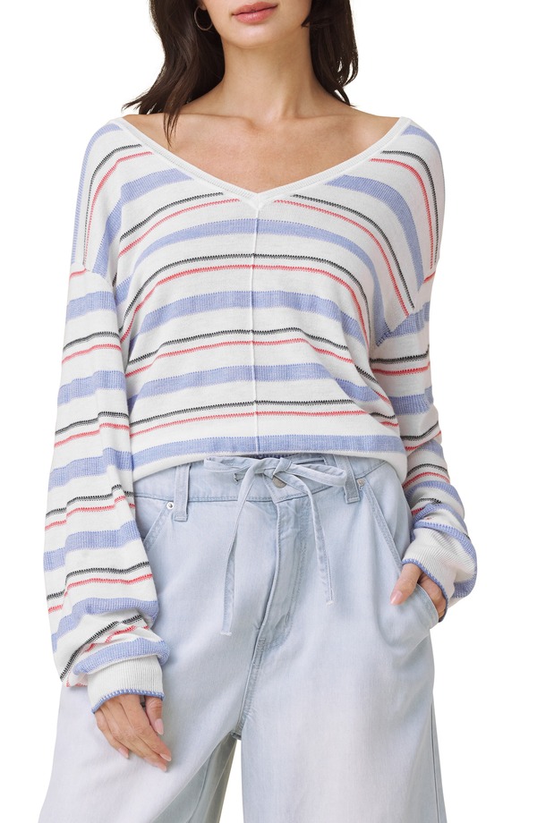 スプレンディット レディース アウター パーカー・スウェット ティーシャツ Splendid Erica Stripe Sweater White/ Azure Blue/ Multi 白いこと