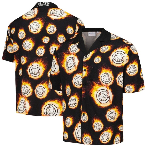 プレジャーズ メンズ トップス プルオーバー Men\u0027s PLEASURES Black Chicago Cubs Flame Fireball Button-Up Shirt Black 黒いこと