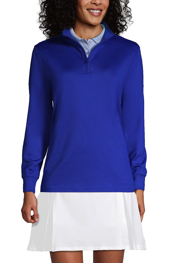 ランズ挙げ句のはて レディース アウター パーカー・スウェット ハーフジップ Lands\u0027 End School Uniform Quarter Zipullover Cobalt 青緑色