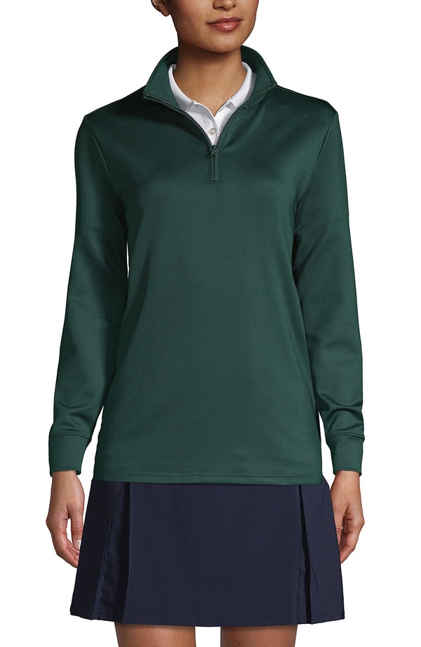 ランズ挙げ句のはて レディース アウター パーカー・スウェット ハーフジップ Lands\u0027 End School Uniform Quarter Zipullover Evergreen