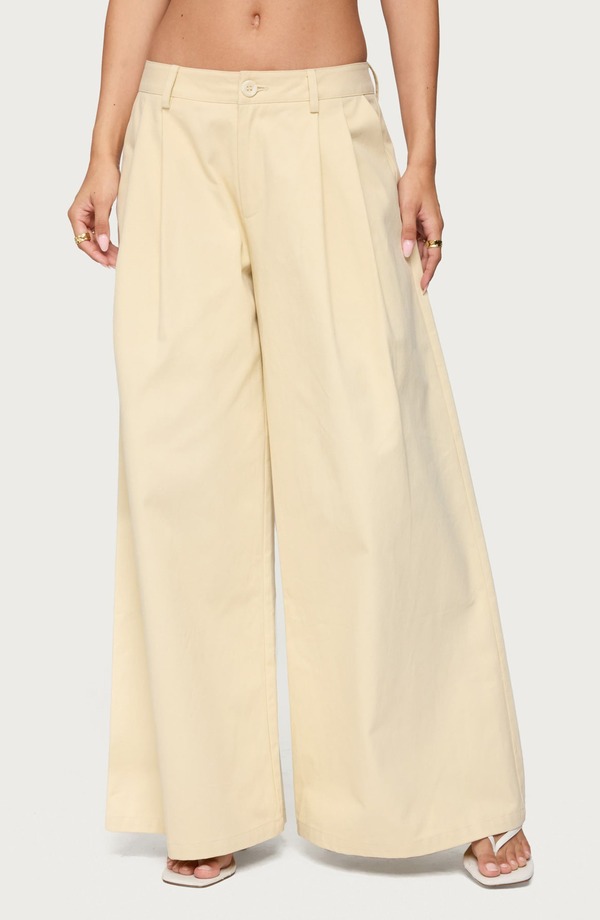 アディクテッド レディース ボトムス レギンス ズボン下 EDIKTED Lennon Ultrawide Leg Pants Beige ベージュ