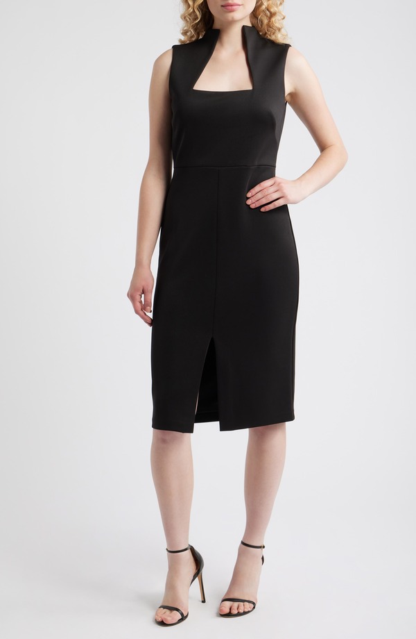 ヴィンスカムート レディース トップス 衣装 縮緬 アクアラング Vince Camuto Laser Cut Scuba Crepe Sheath Dress Black 黒いこと