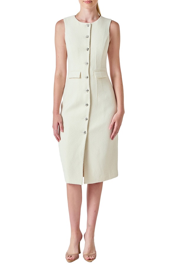 エンドレスローズ レディース トップス 衣装 MIDI ツィード ノースリーブ Endless Rose Sleeveless Tweed Midi Dress Cream 皮膚軟化剤