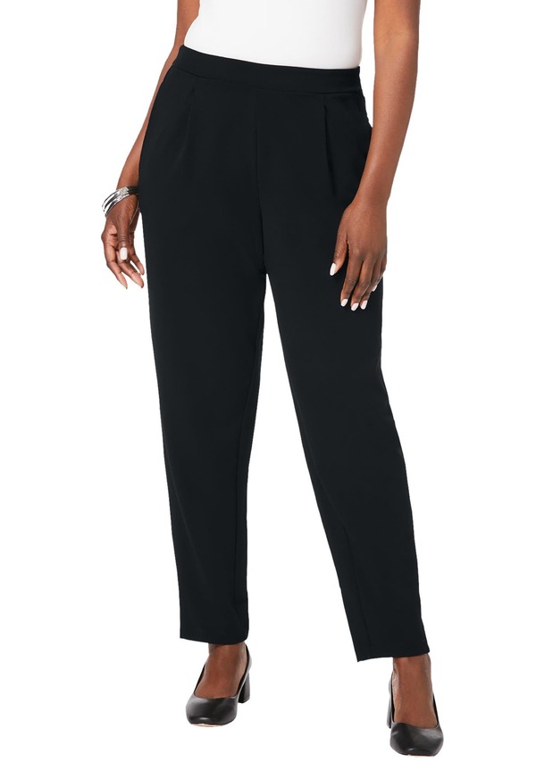 ジェシカ英国の首都 レディース ボトムス ジーンズズボン下 引っ切り無い 縮緬 編み物 Jessica London Stretch Knit Crepe Straight Leg Pants Black 黒いこと