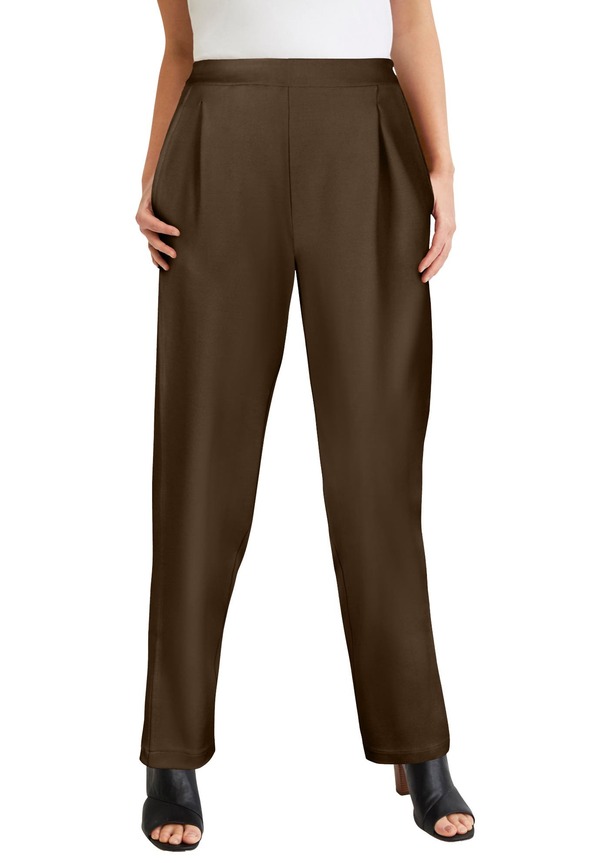 ジェシカ英国の首都 レディース ボトムス ジーンズズボン下 引っ切り無い 縮緬 編み物 Jessica London Stretch Knit Crepe Straight Leg Pants Chocolate 黒茶